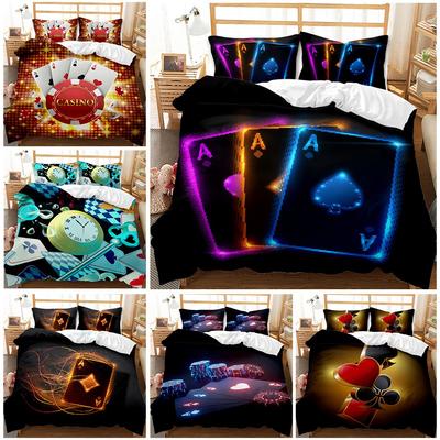 3D Printed Poker Card Bedding Set Microfiber Soft Quilt Cover Pillowcases 2/3pcs King Queen Bed Men's Gift