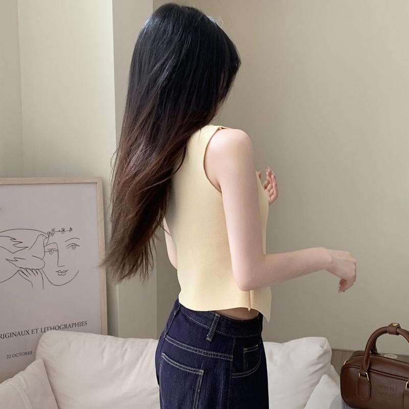 French Temperament V-Neck Single Breasted Sleeveless Slim Knitted Vest For Women