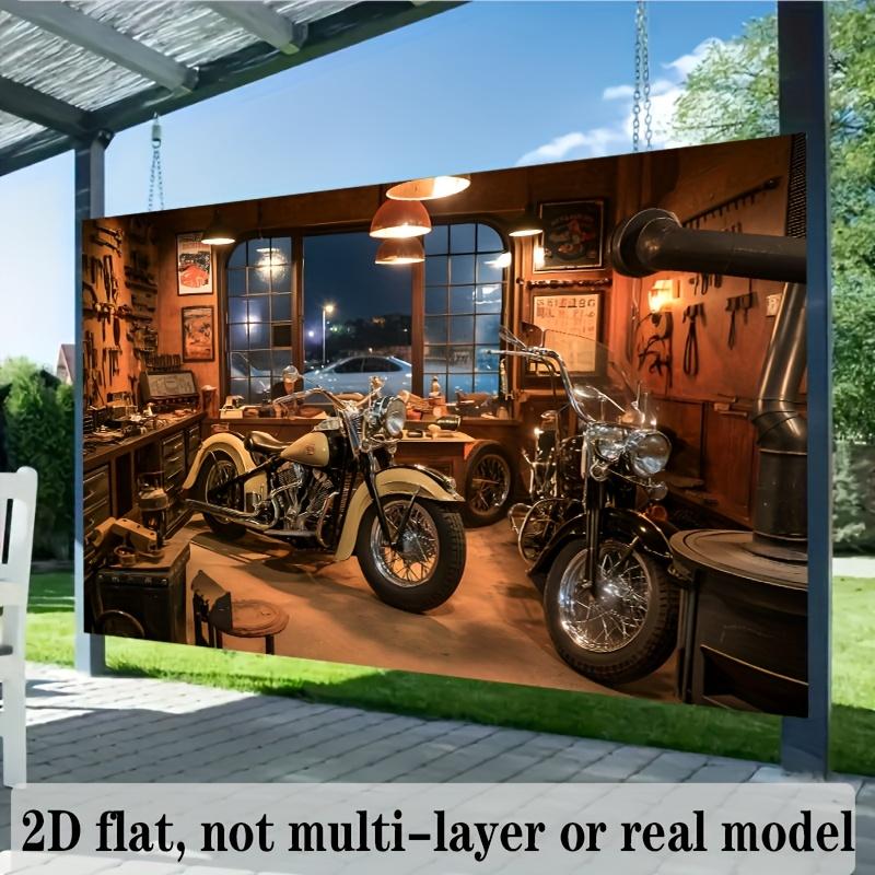 One-piece 2D tablet banner designed for a vintage garage studio theme for photo backdrop decoration wsj
