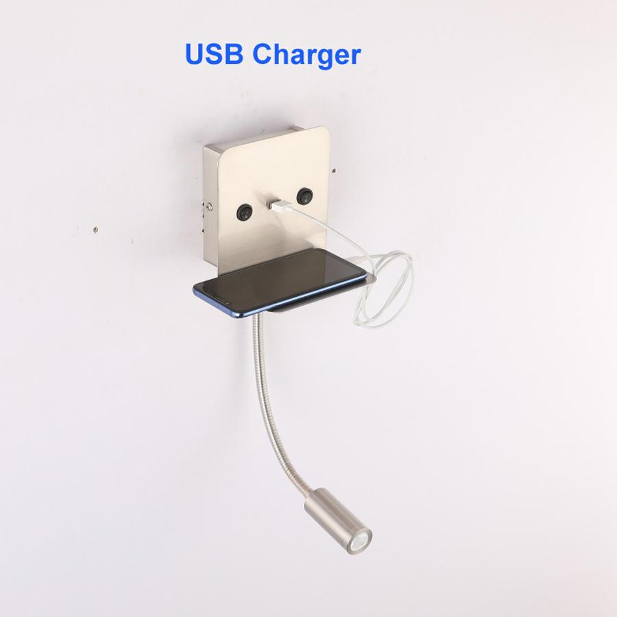 Modern Led Bedroom Light with Shelf USB Charger Bathroom Reading Light with Background Night Light Led Wall Lamp with Switch