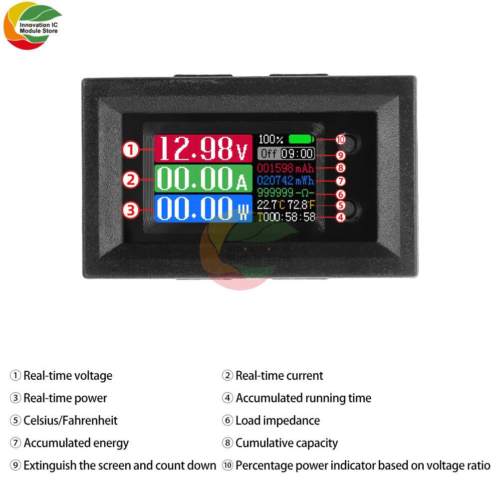 0.96 Inch Color Screen Low Voltage Power Supply Version DC 4-30V 10A  9 in 1 Voltage Current Power Meter Multifunction Meter