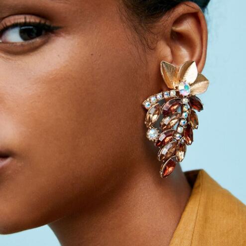 2022 New Products 16 Colors New Rhinestones Jewelry Statement Earrings Big Glass Drop Earrings for Women Fashion Accessories