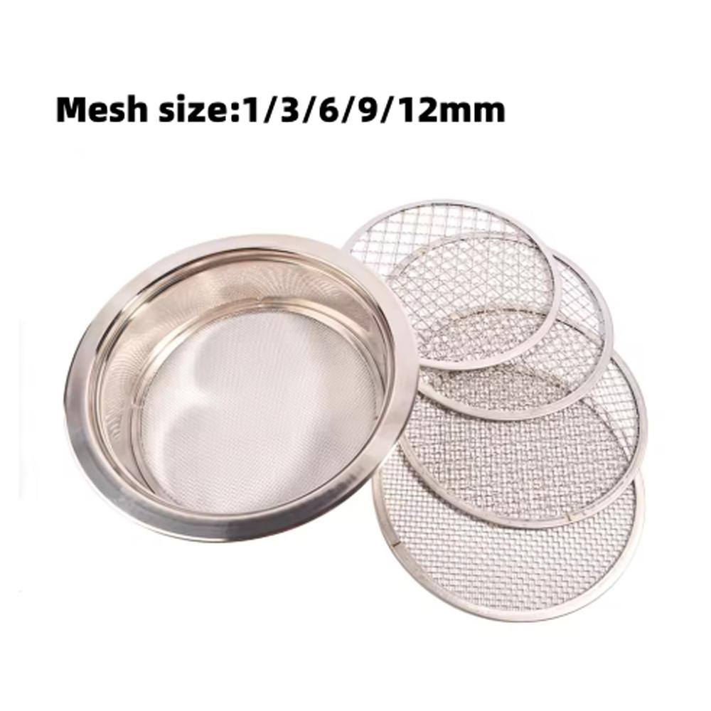 Replaceable Mesh Garden Soil Sieve 1/3/6/9/12mm Mesh Hole Stainless Steel Soil Filter Soil/Sand/Gravel/Planting Soil Round Sieve
