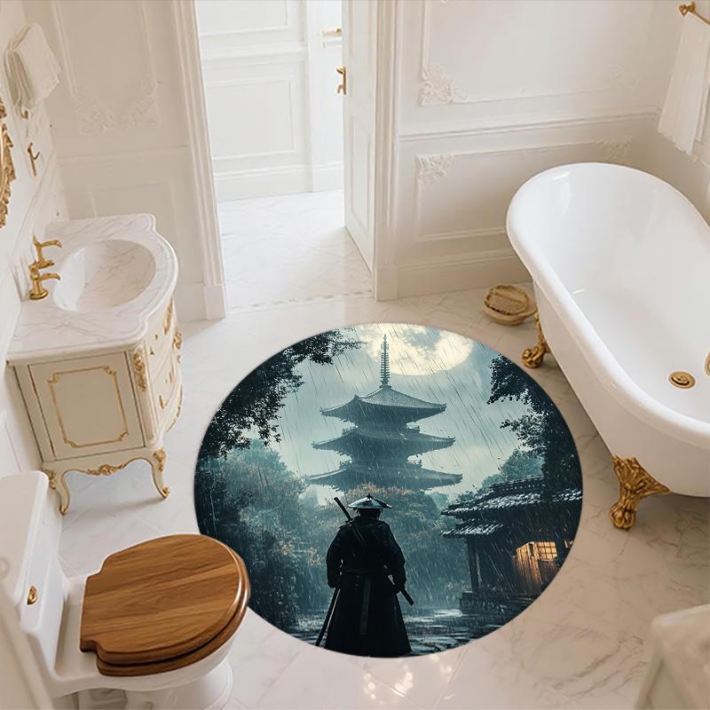Japanese Samurai Pattern Round rug,Carpet Rug for Living Room Bedroom Sofa Playroom Decor,Non-slip Floor Mat,Holiday Gifts and Birthday Gifts