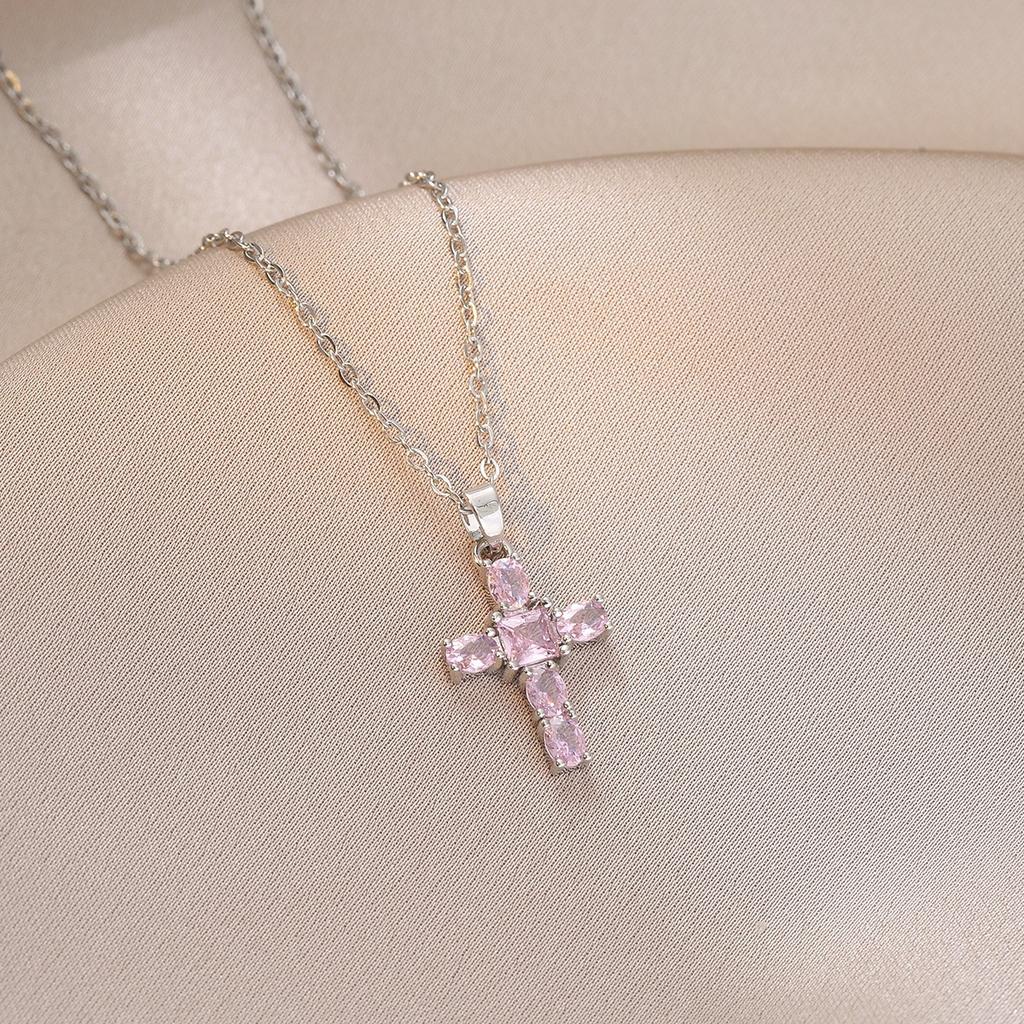 Stainless Steel Chain New Colorful Zircon Cross Pendant Necklaces for Women Men Gold Silver Color Fashion Cool Jewelry Gifts