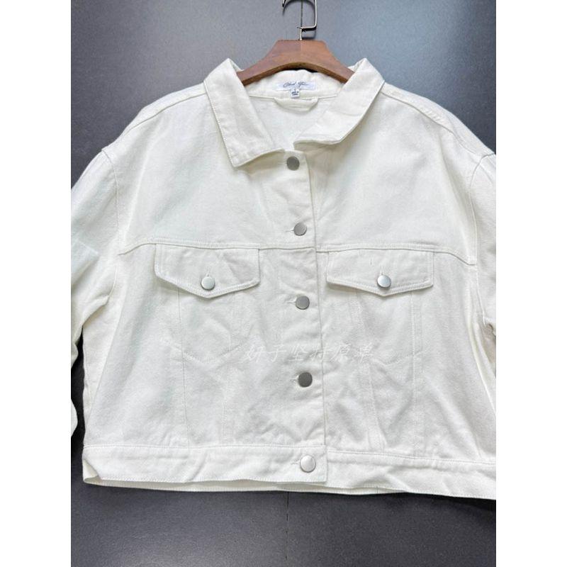 Export Single 100% Cotton White Short Denim Tooling Style Thin Coat Loose Version Boot-Cut Version Denim Jacket Coat Outwear
