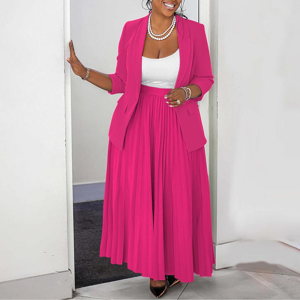 Dámské kancelářské oblečení: Sako a plisovaná midi sukně set