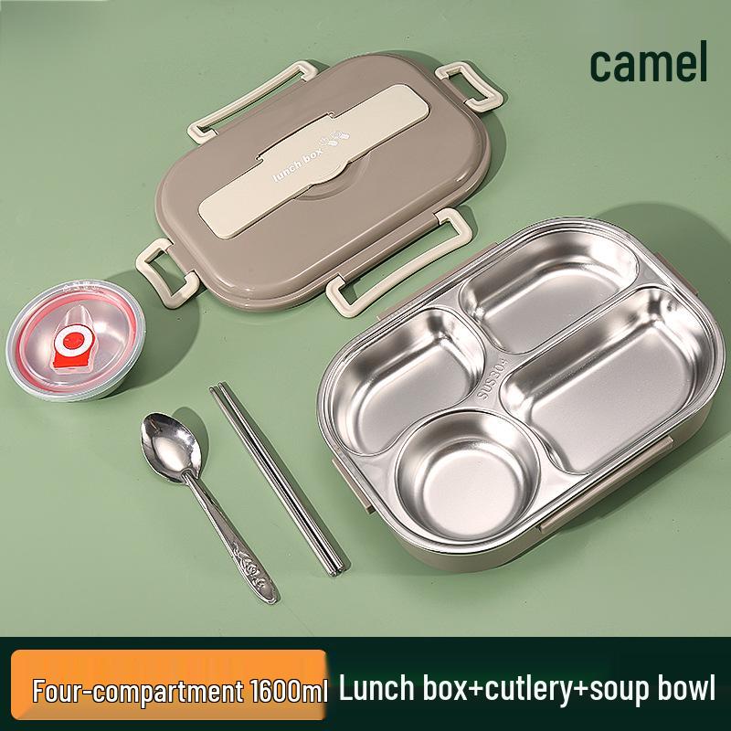 Large Stainless Steel Lunch Box with Lid and Soup Bowl, Insulated Meal Tray for Students and Office Workers