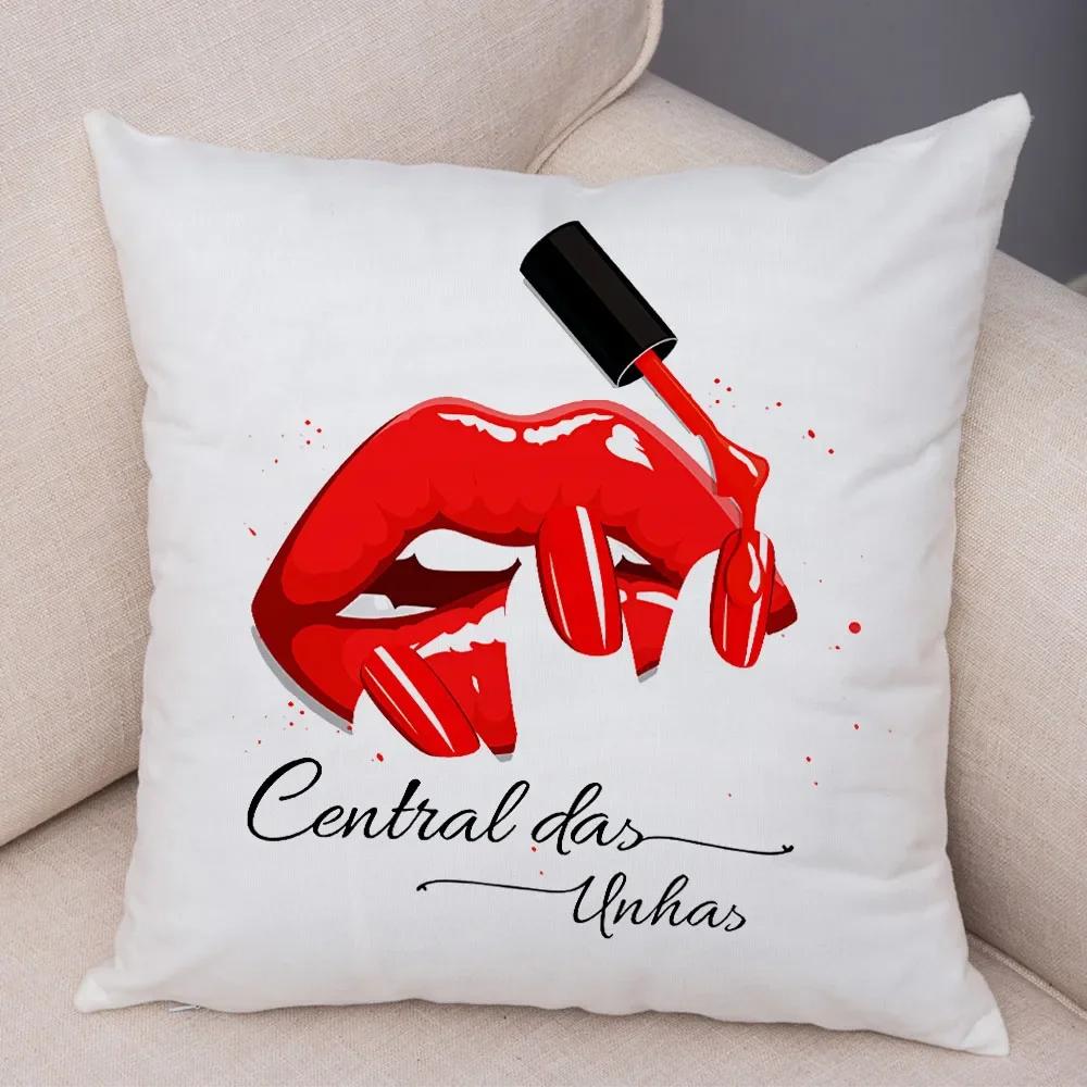 Funda de almohada de labios sexy para mujer, decoración de sofá, hogar, coche, funda de cojín con estampado de pintalabios de dibujos animados