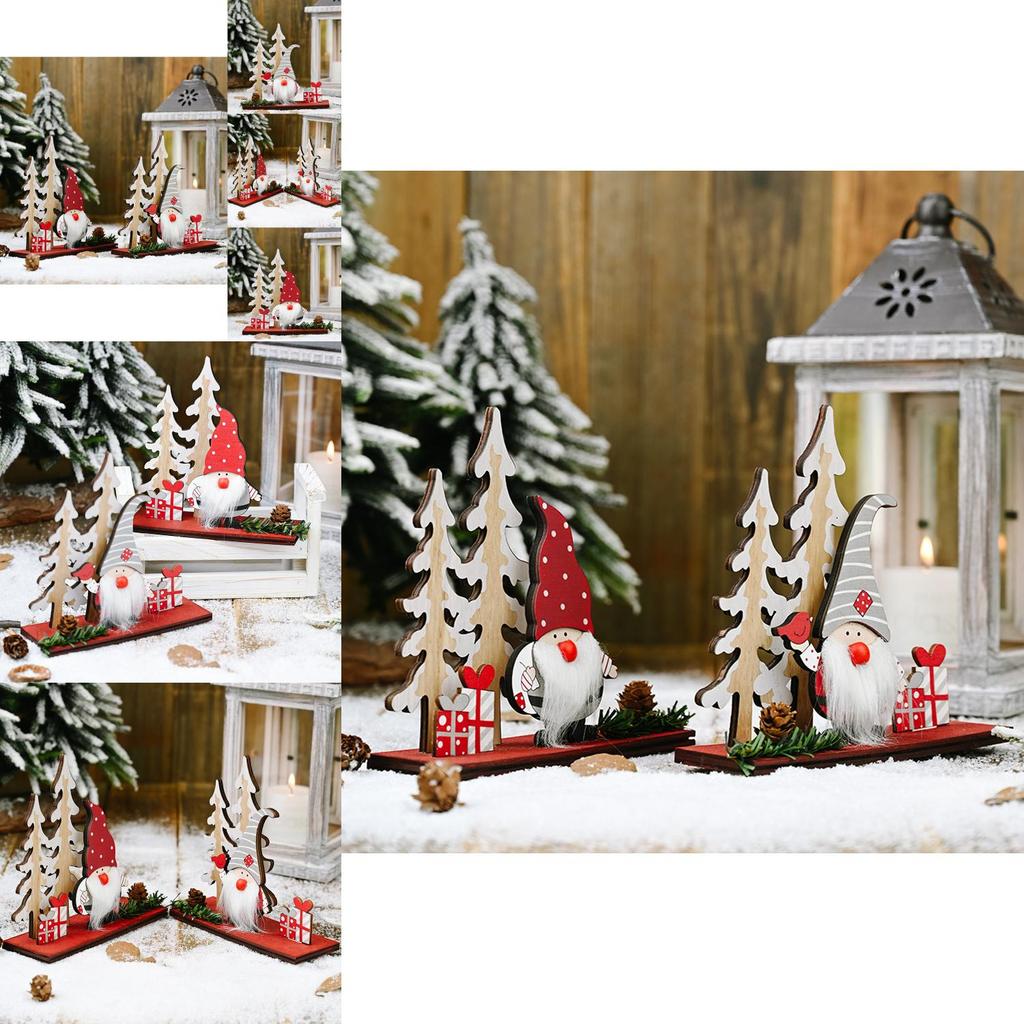 Charmig Trä Kotte Dubbelt Träd Jultomte Figur För Festlig Juldekoration