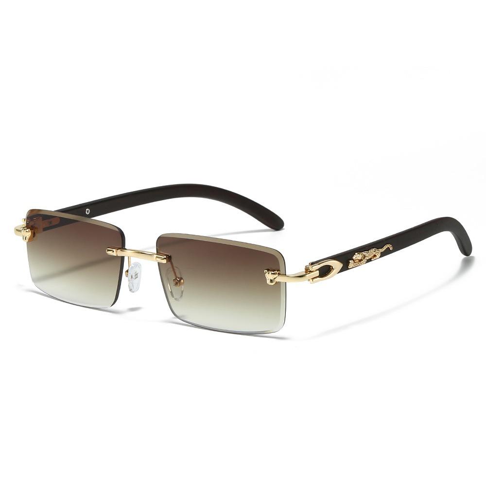1PC Trendy Retro Cheetah Square Sunglasses Plastic Frameless Decorative for Men Stylish UV Protection