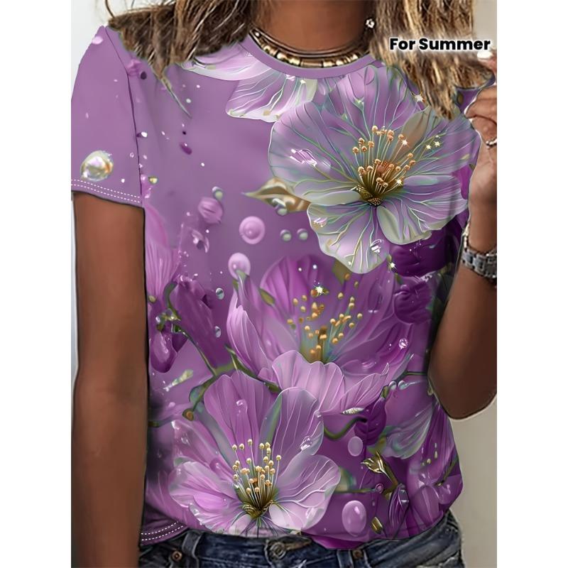 Printed round neck T-shirt for spring and summer casual short sleeves S