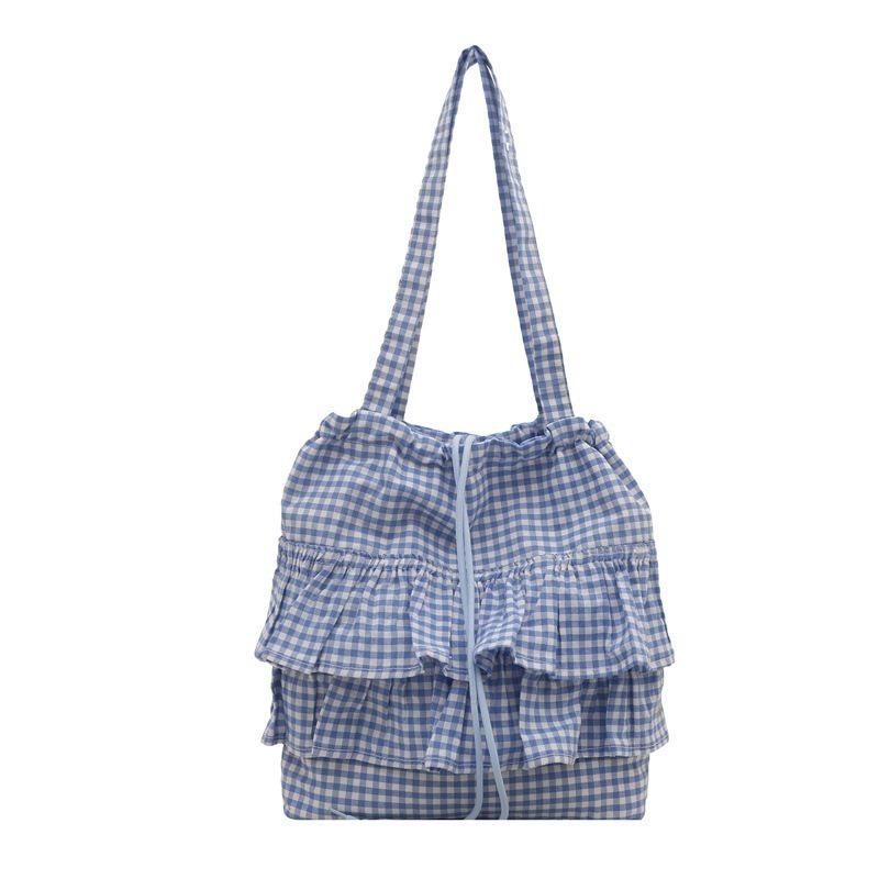 Women Plaid Ruffled Drawstring Sleeveless Cami Top
