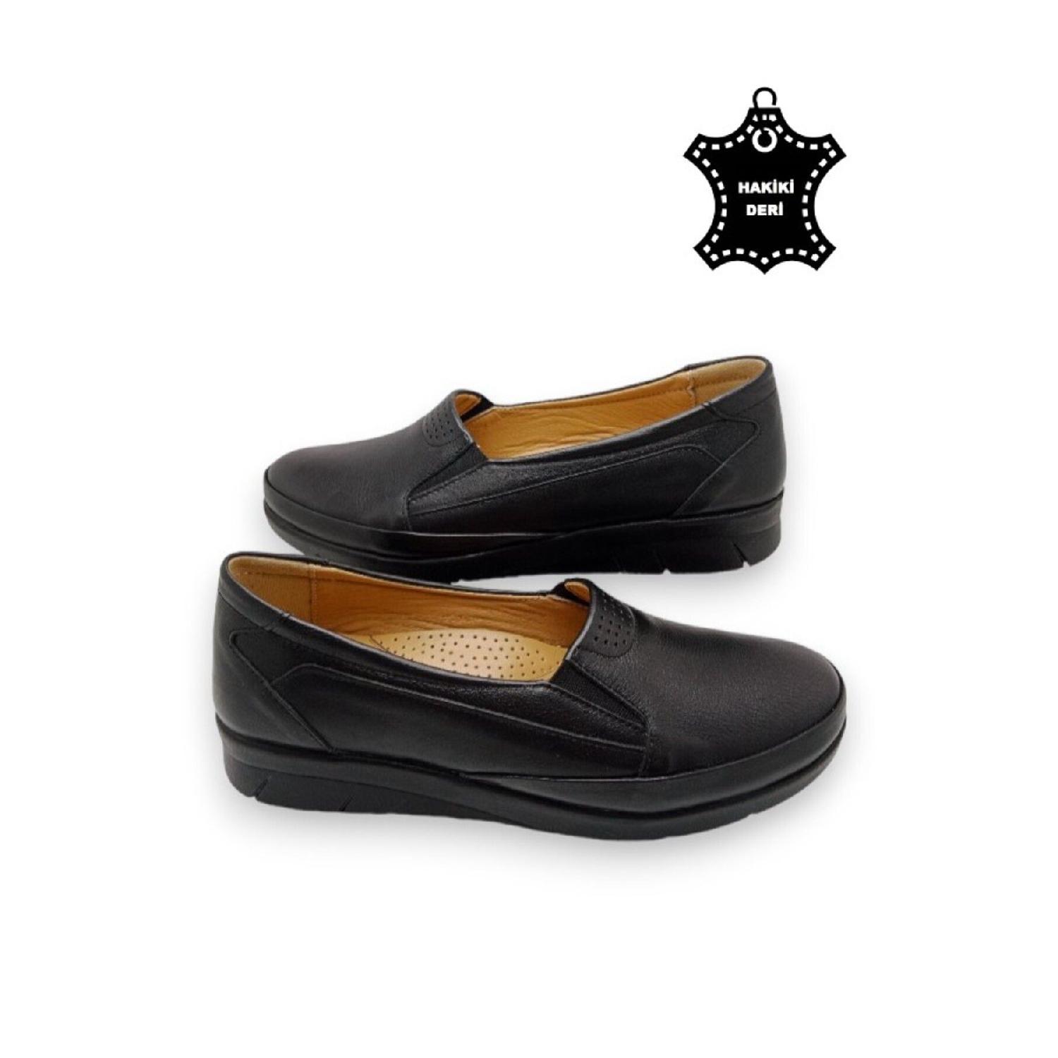 

Female Black Genuine Leather Ii Leather Comfort Full Orthopedic Mother Shoes 36