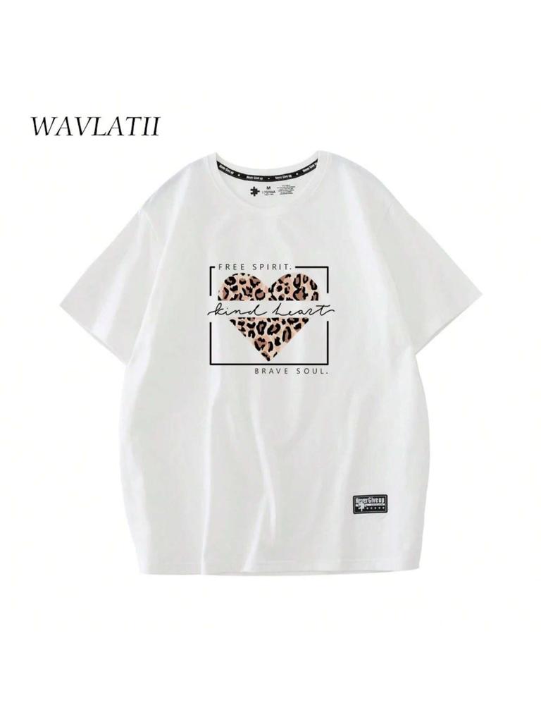 WAVLATII New Fashion Wounisex Cotton T Shirts Female White Summer Leopard Print Tees Lady Green Short Sleeve Tops Clothes WT2227