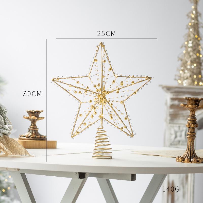 Luminous Wrought Iron LED Pentagram Tree Topper Star Decoration