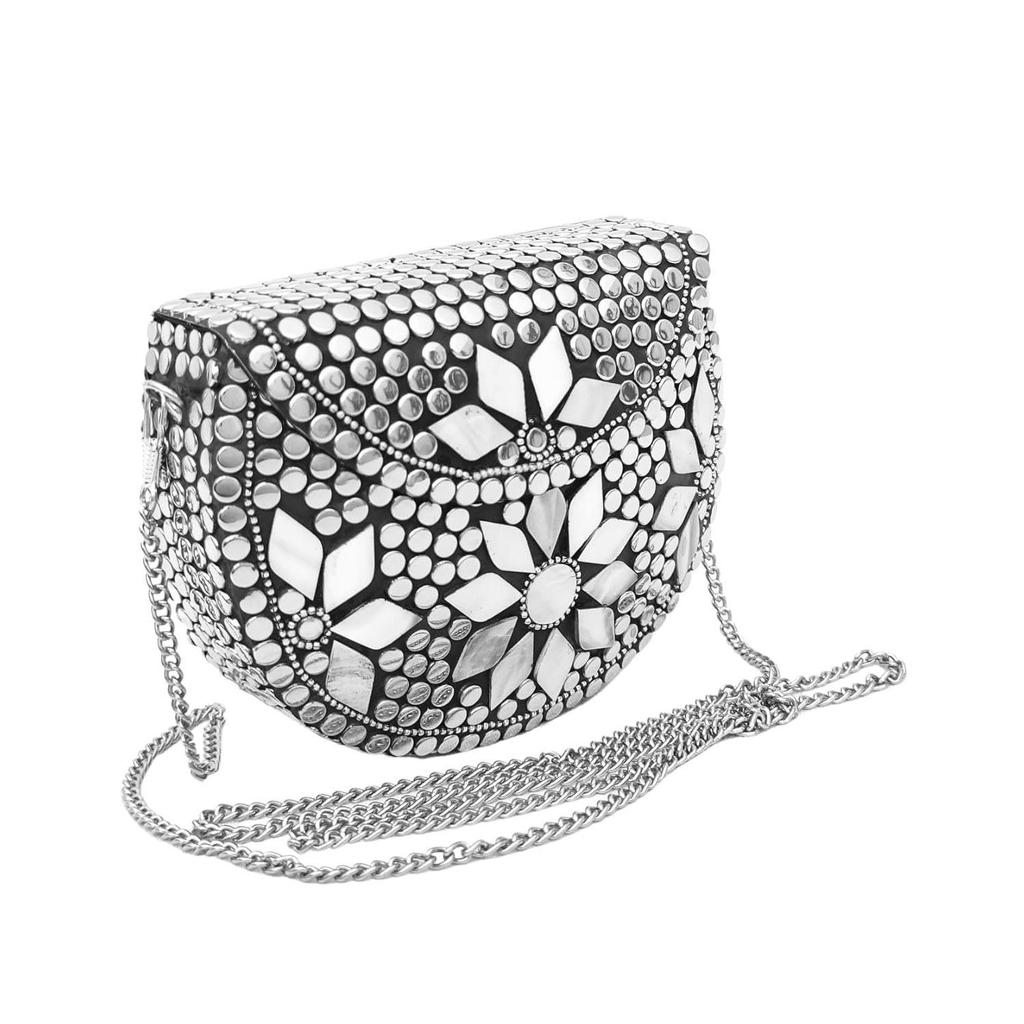 Silber Klein Größe Metalltasche Münzbörse Ethnisch Braut Kinder Tasche Party Clutch