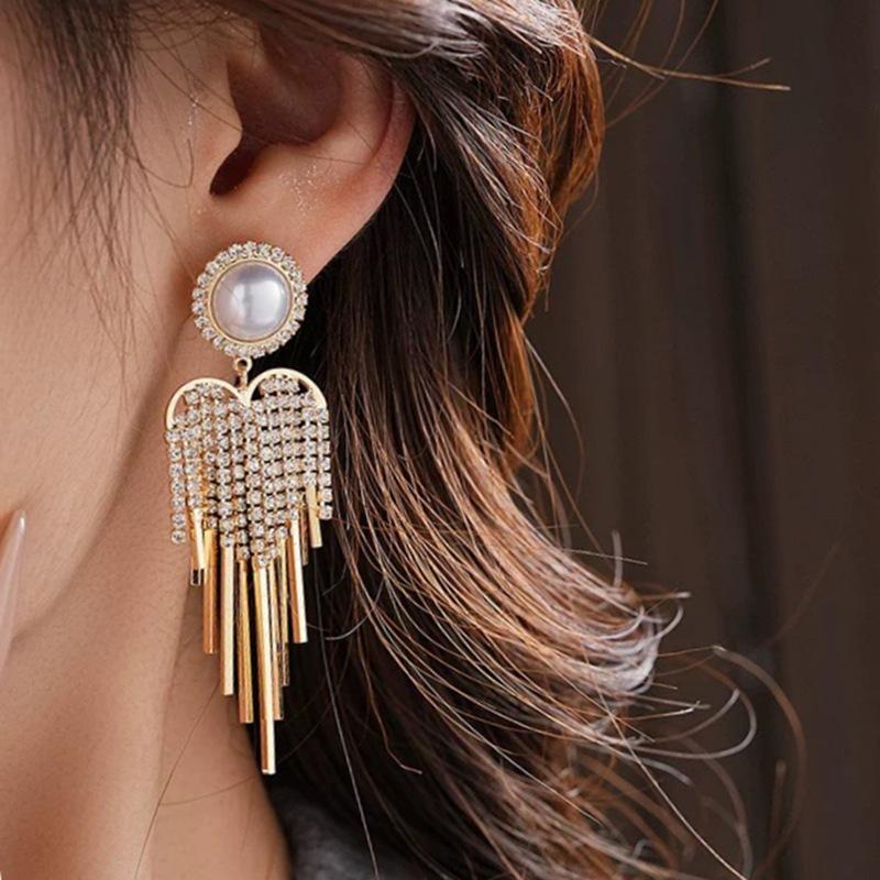 Exaggerated Super Flash Heart Luxury Stylish Earrings Elegantlong Earrings Fashion Tassel Earrings