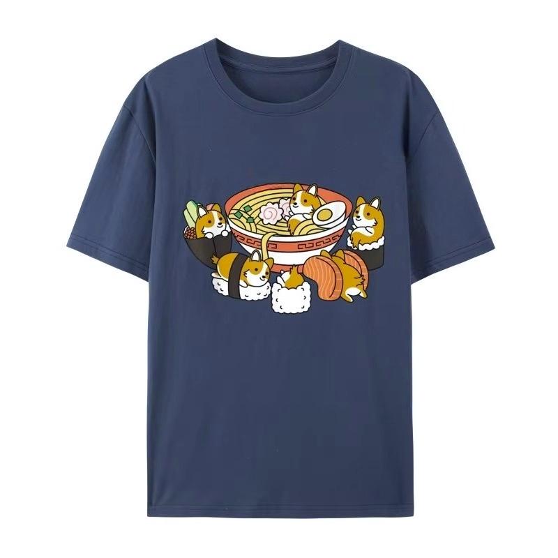 Ramen Sushi Corgi Dog Camisa Top women men T-Shirts Tees Pure Cotton Casual Tshirts Printing Boy Autumn and winter innerwear