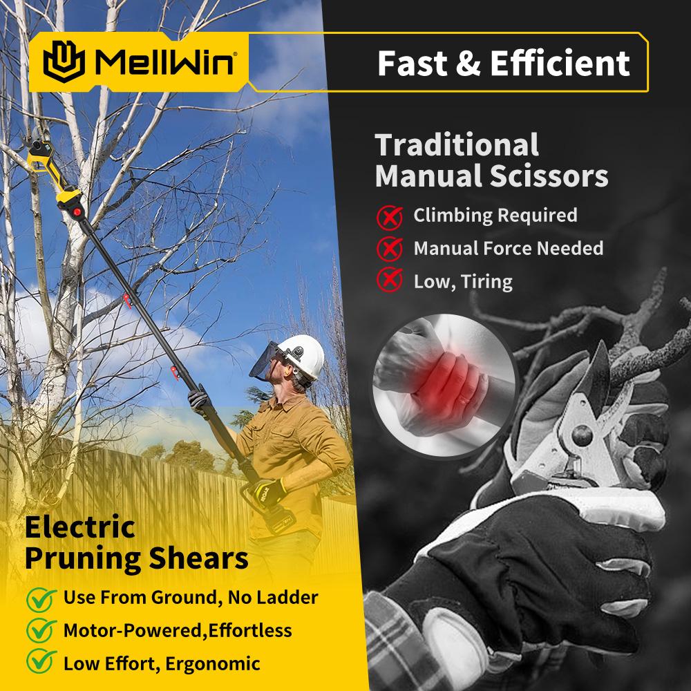 MELLWIN 2IN1 Brushless Electric Pole Pruner Shear With 180CM Telescoping Pole Garden Pruner Shear Tool For Makita 18VBattery Pin