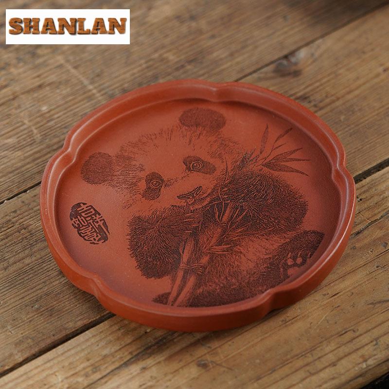 Hand-carved Panda Zisha Pot Bearing Holder Elegant Dry Bubble Table Dry Brew Table Tea Tray Fruit Snack Plate Purple Mud Teaset