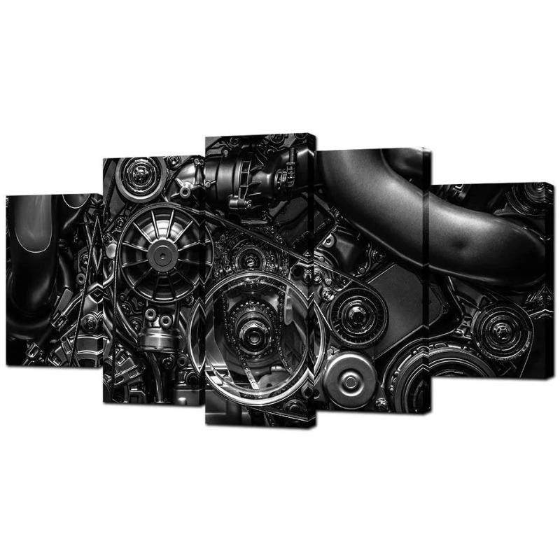 

No Framed Canvas 5 Panel Engine Engineering Closeup Gear and Chain HD Decorative Wall Art Posters Pictures Home Decor Paintings 20x35 20x45 20x55cm