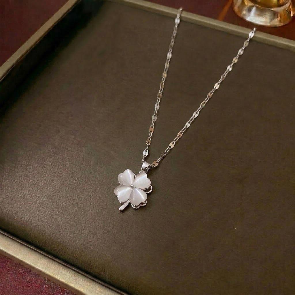 European & American Women's Zircon Flower Necklace & Rotatable Pendant Earrings Set