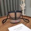 Small Plaid Canvas Women Shoulder Bags With Real Leather Latticed Handbag Crossbody Bag Chains Turnlock Ladies Bucket Bags Purse Without Logo