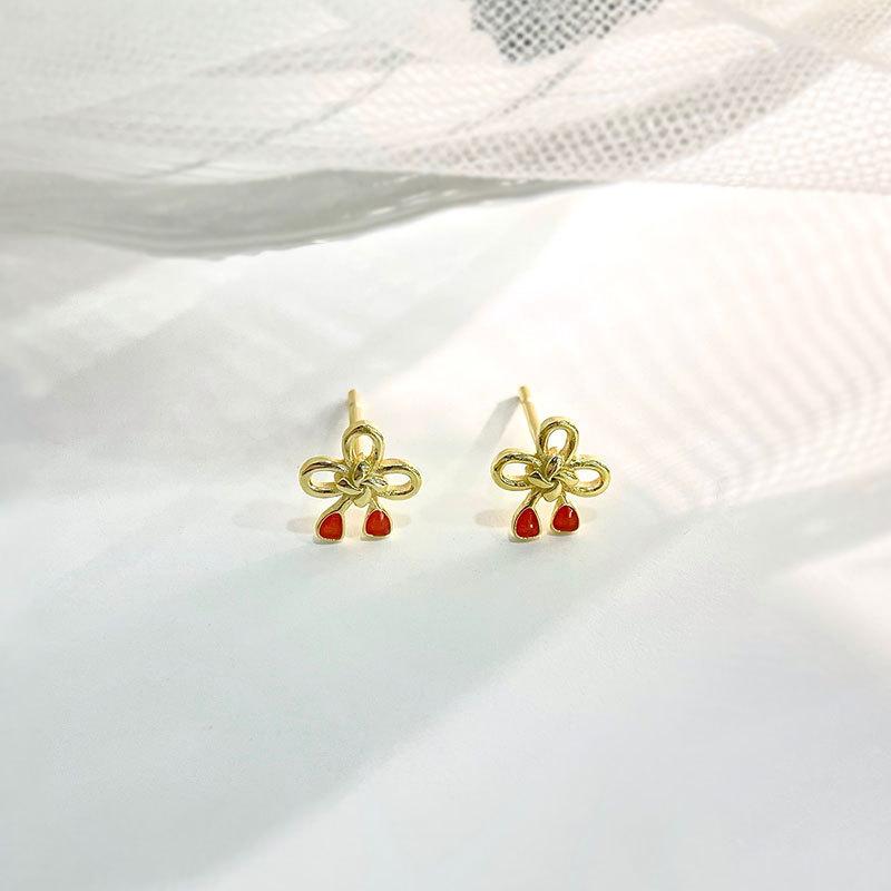 

Китайские серьги-узлы, национальные трендовые красные веревочные мини-серьги, нишевый дизайн, серьги в национальном стиле