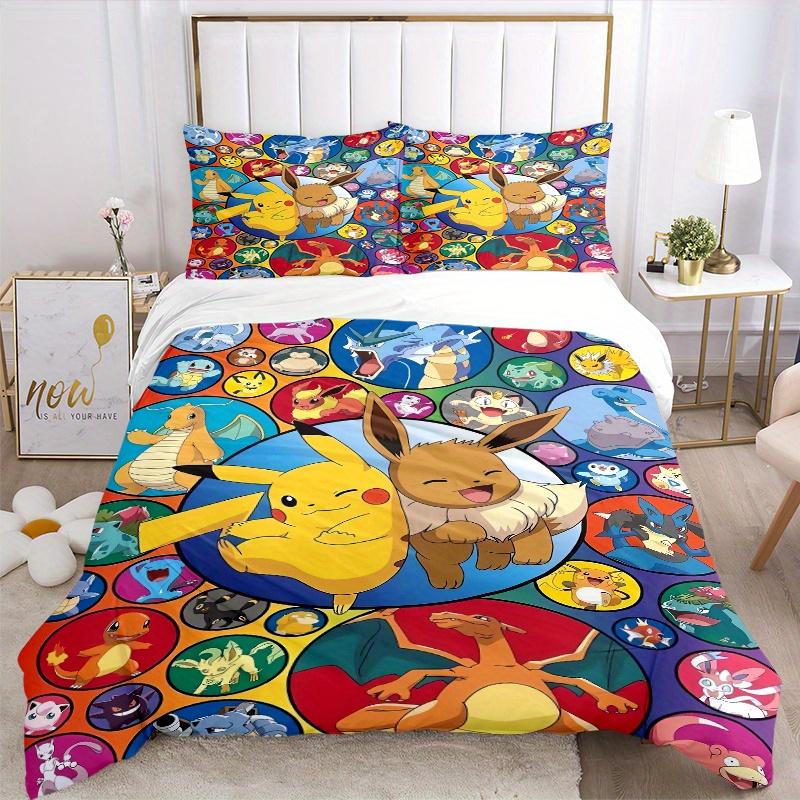 3pcs Eevee Circular & Pokemon Pikachu Quilt Cover Set (1 Quilt Cover + 2 Pillowcases Without Pillow Core), High-Definition Printing for Home and Dormi