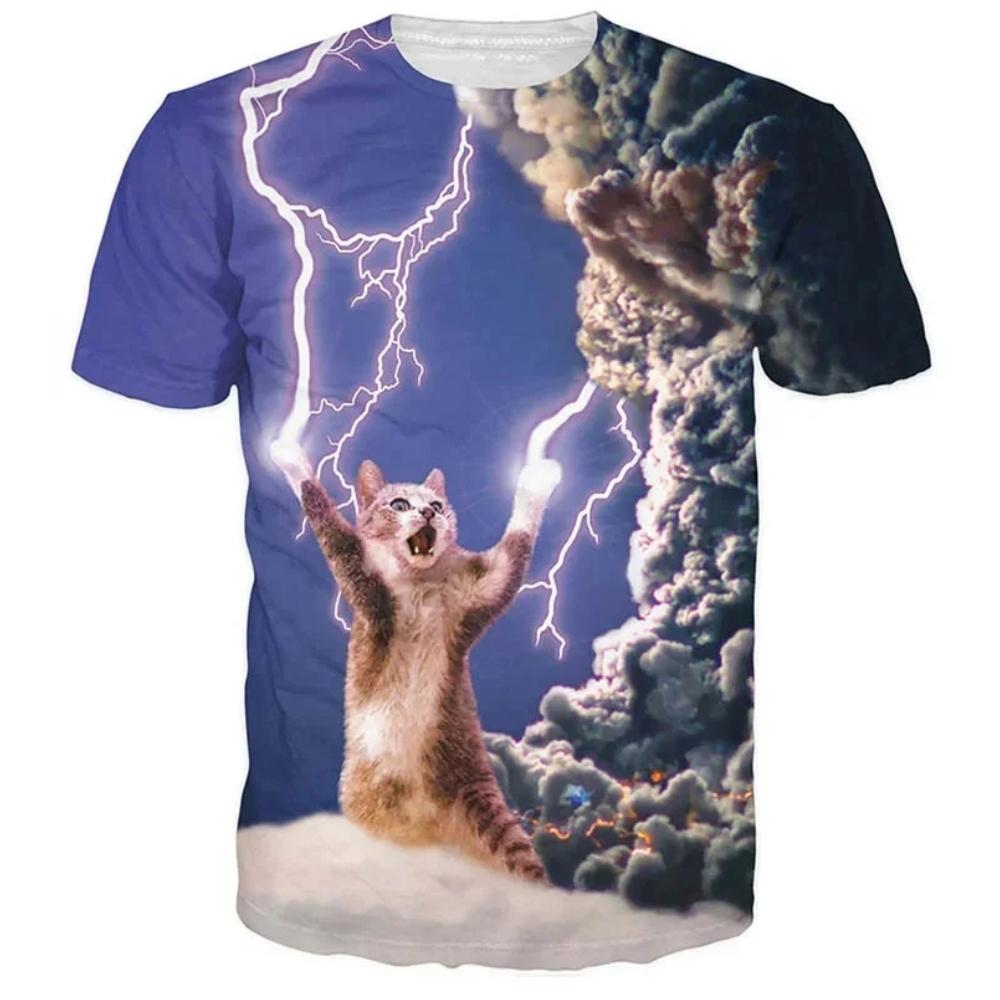 Barnkläder Gosig Katt Grafik 3D-tryck Mode Casual Street Style Sommar Kortärmad Toppar O-Hals Barn T-shirt