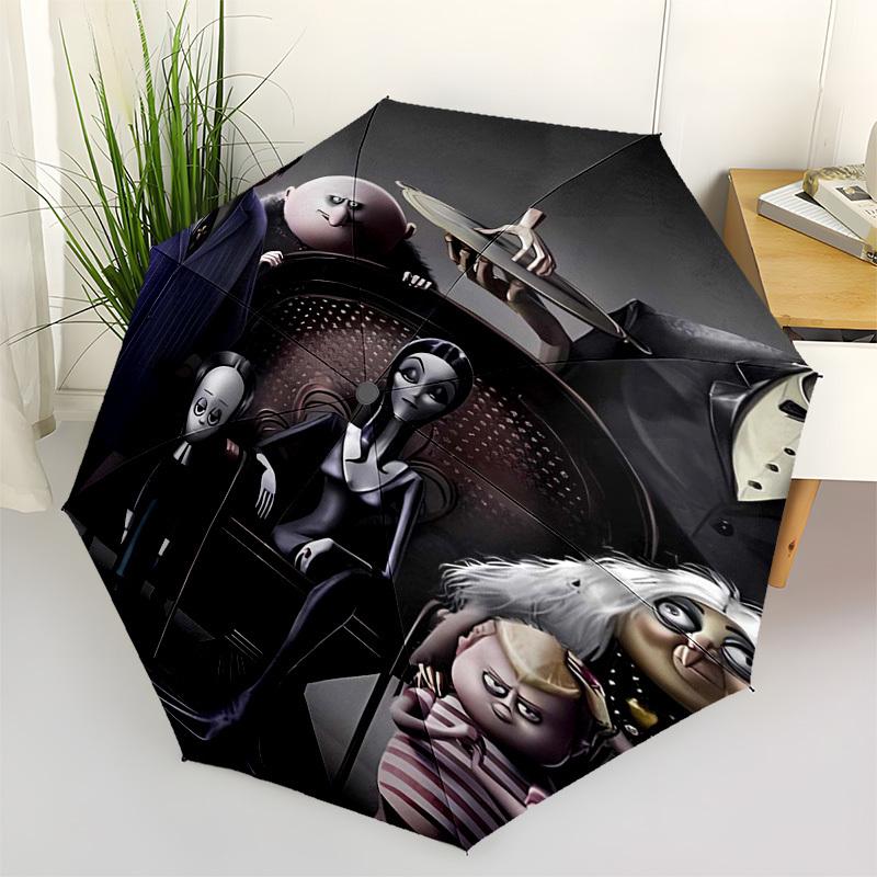 

Addams Family Themed Automatic Opening and Closing Umbrella, Compact Travel Umbrella, Lightweight and Portable, Suitable for Beach Commuting