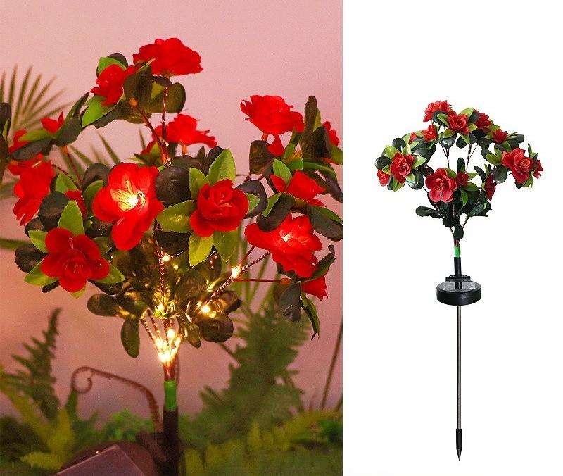 Solar Azalea Flower Garden Lights Outdoor Waterproof Warm White LED Stake Lamp for Yard Lawn Patio Pathway Landscape Decoration