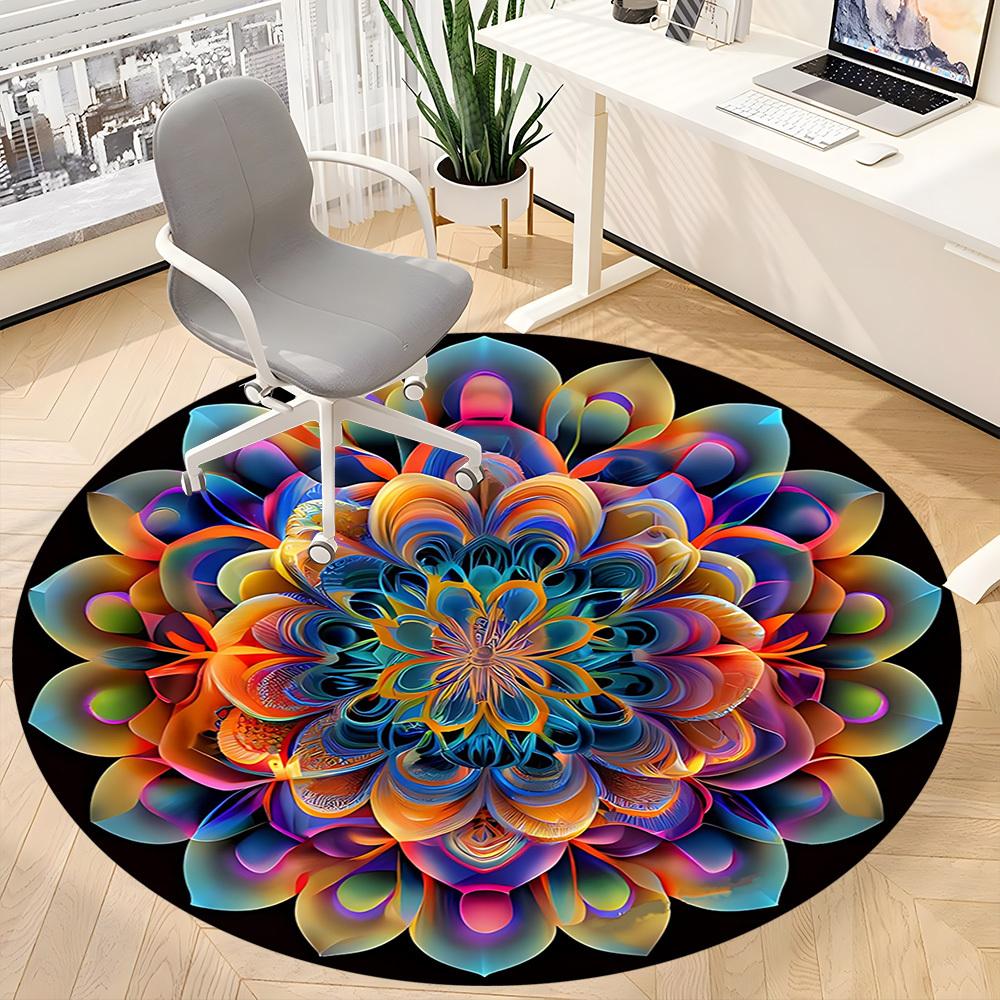 1pc Colorful Mandala Pattern Chair Carpet for Office Non-Slip, Machine Washable Rug for Office - Holiday DecorMachine Made yy25102900
