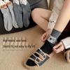 Women's Gray Mid-Calf Cartoon Socks - Cute College Style for Spring & Autumn