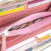 Nallyda Crocodile-Embossed Leather Long Wallet (White with Pink Interior)