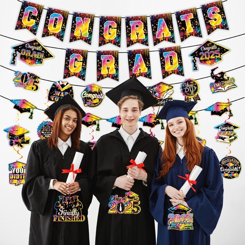 Celebrate 2025 Graduation Banner Paper Graduation Spiral Hanging Decor Classmates