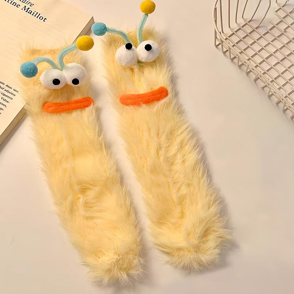 Cute Plush Socks - Soft Warm Winter Socks with Cartoon Design, Hand Washable, Multi-Color, Cozy Indoor & Outdoor Footwear
