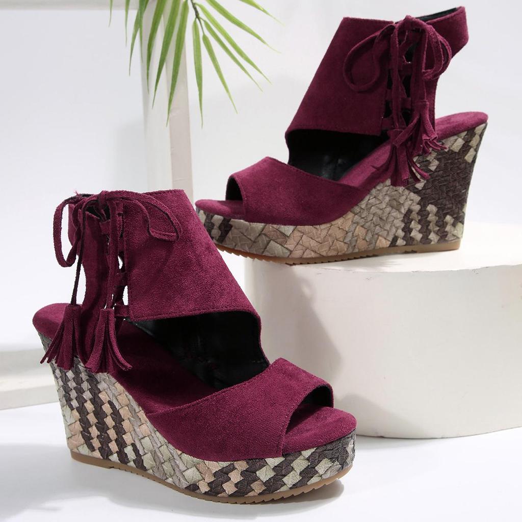 Damen Keilabsatz Sandalen mit Quasten - Sommer 2025 Fischmaul Design