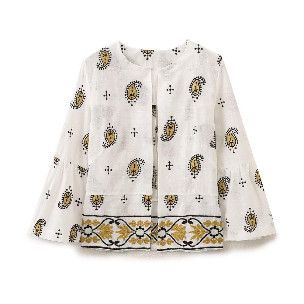 European and American style French women's fashion, embroidered open shirt trousers suit women 4387182