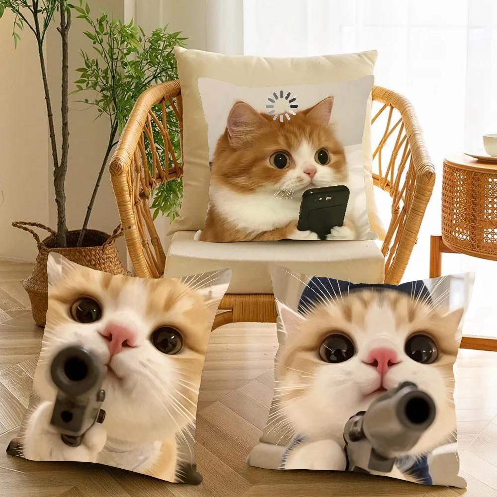 Funny Cat Cartoon Cute Pillow Case Applicable Space For Guest Rooms Interiors Cars Office House Decoration