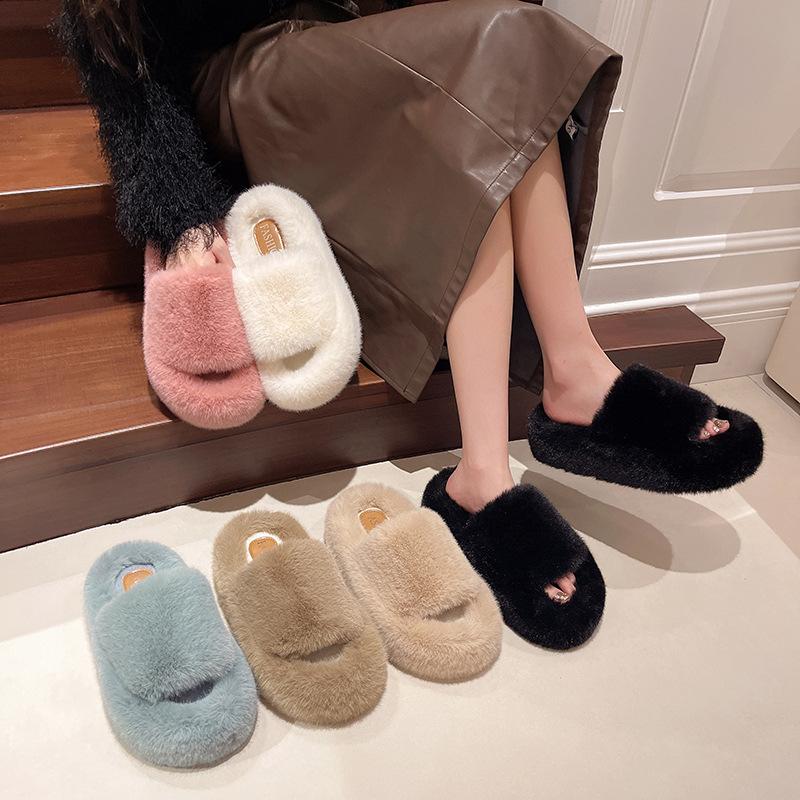 Small Man Increases Height Mao Mao Slippers Women's 2025 Autumn and Winter New Outer Wear Thick Bottom Versatile High Sense One-word Cotton Mop