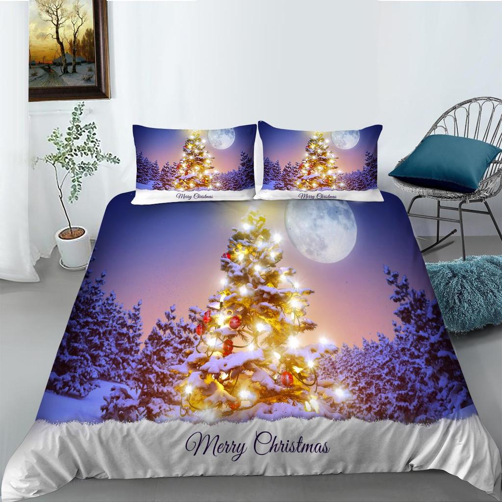 Christmas Bedding Set Pillow Cover and Quilt Cover Bedding Set Duvet Cover Full Size Single/Double Bed Home Decoration Gift