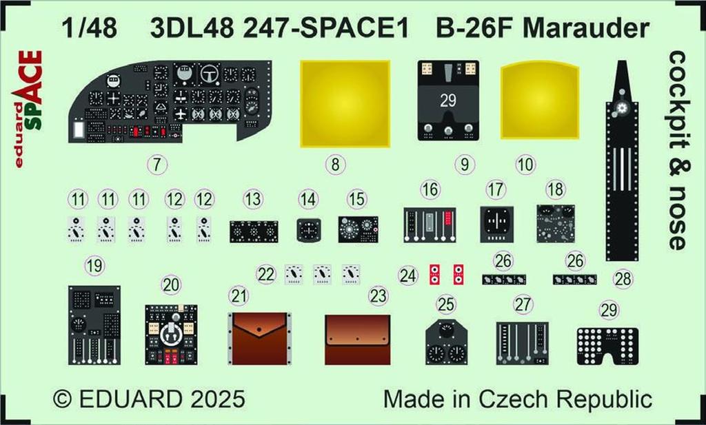 Eduard 1/48 Space B-26F Marauder Interior 3D Decal with Etching Parts Set (for ICM) Plastic Model Decal EDU3DL48247 (Airplane)