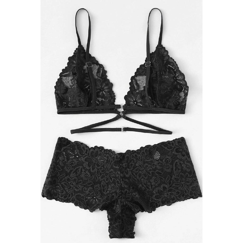 Damen-BH-Höschen-Set mit rotem Spitzenband