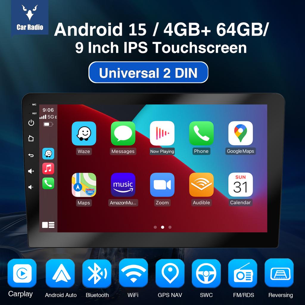 ESSGOO 9" Carplay Android Auto Car Radio AM 522~1629 kHz 2Din Android 4G 64G Universal Multimedia Player Autoradio Stereo GPS