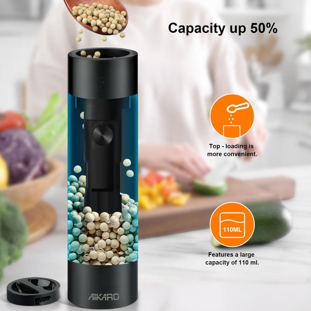 AIKARO Electric Salt and Pepper Mill Automatic Spice Grinder (Grinder Set, Rechargeable)