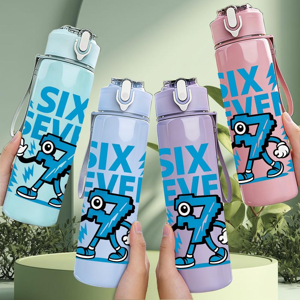 1PC Six Seven Number Letter 750ml Color Plastic Sports Water Bottle Leakproof Flip Straw Lid Suitable for Sports Office Home Use