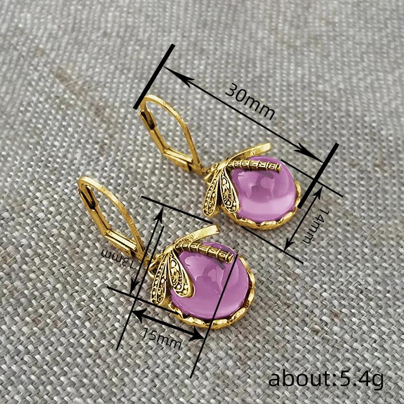 Retro European Mori pastoral earrings for women, imitation moonstone dragonfly earrings, round exquisite daily models