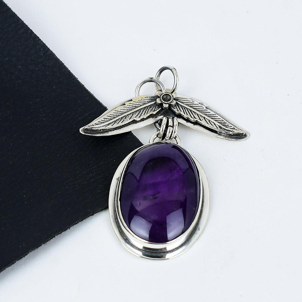 Natürlicher Amethyst Edelstein Silberanhänger in 925 Sterlingsilber - Handgefertigtes Design, Alltagsschmuck, Einzigartiger Anhänger Hochzeitsgeschenke
